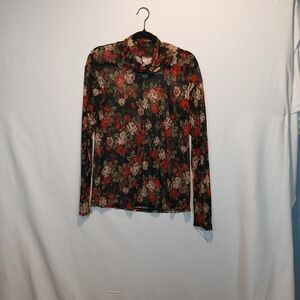 Piphany mesh M floral long sleeve shirt dark academia rave goth boho vampire y2k